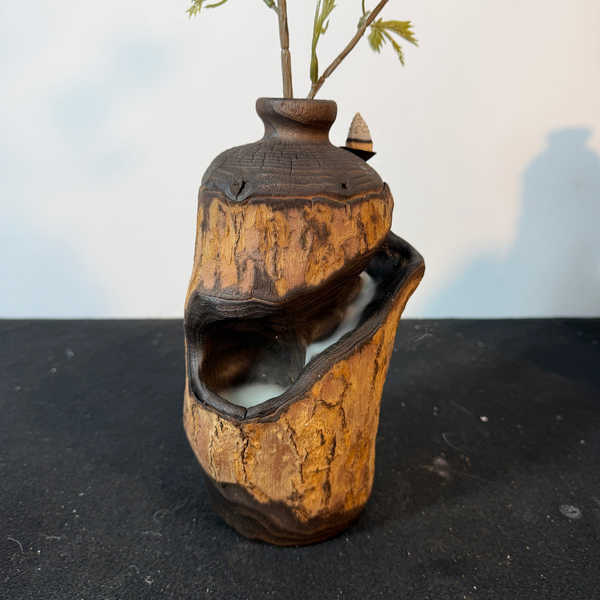 B882 Natural Driftwood Backflow Incense Burner,Handcrafted Wooden Vase Waterfall Incense Holder,Zen Meditation Decor