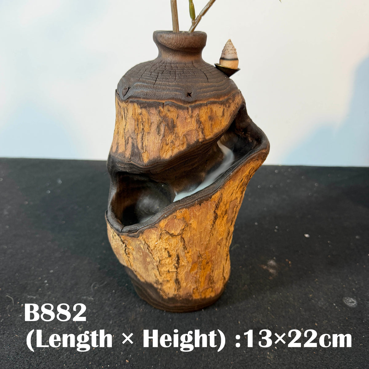 B882 Natural Driftwood Backflow Incense Burner,Handcrafted Wooden Vase Waterfall Incense Holder,Zen Meditation Decor