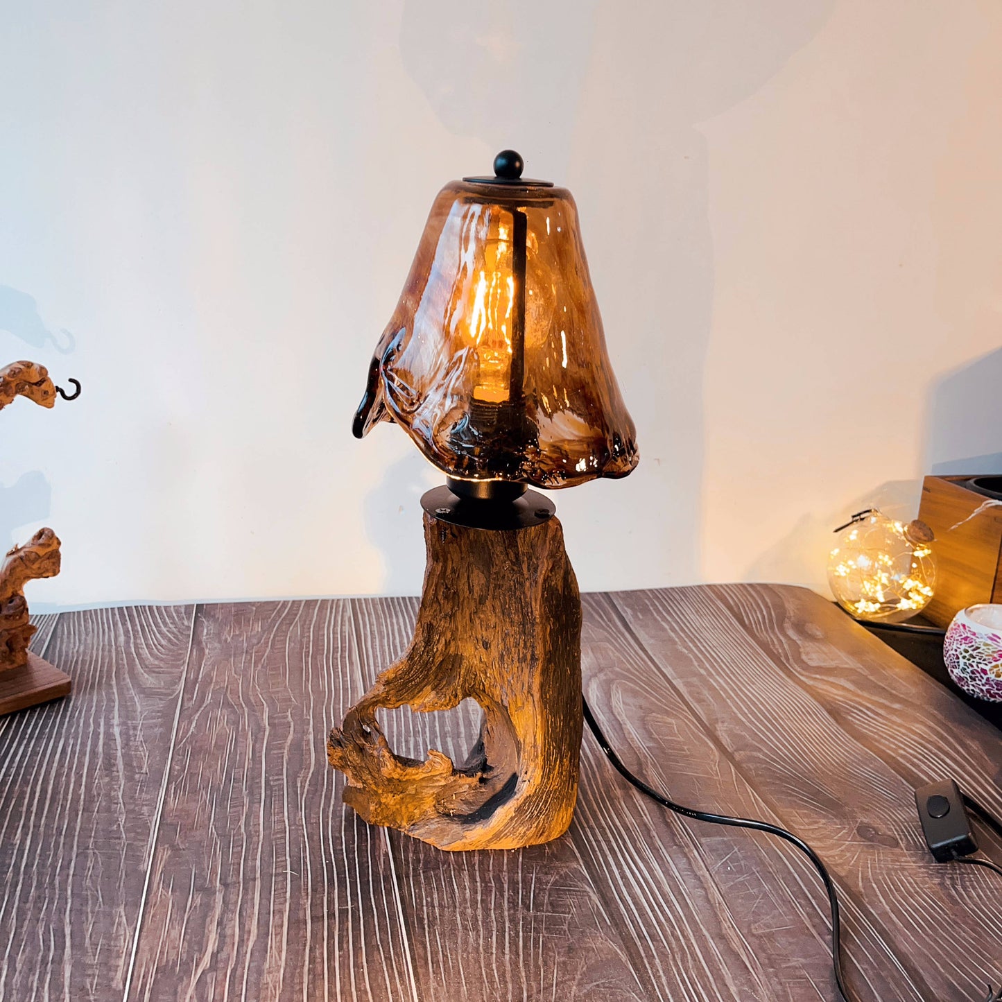 Driftwood Table Lamp,Wooden Night Lamp,Handcrafted Root Lamp