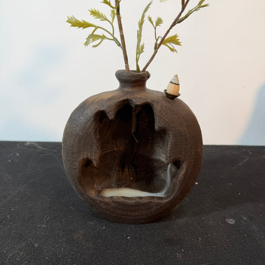 B718 Natural Driftwood Backflow Incense Burner,Handcrafted Wooden Vase Waterfall Incense Holder,Zen Meditation Decor