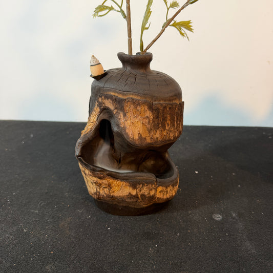 F1520 Natural Driftwood Backflow Incense Burner,Handcrafted Wooden Vase Waterfall Incense Holder,Zen Meditation Decor