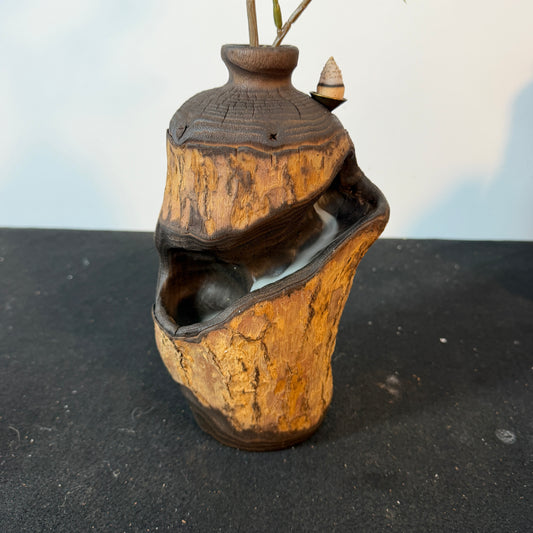B882 Natural Driftwood Backflow Incense Burner,Handcrafted Wooden Vase Waterfall Incense Holder,Zen Meditation Decor