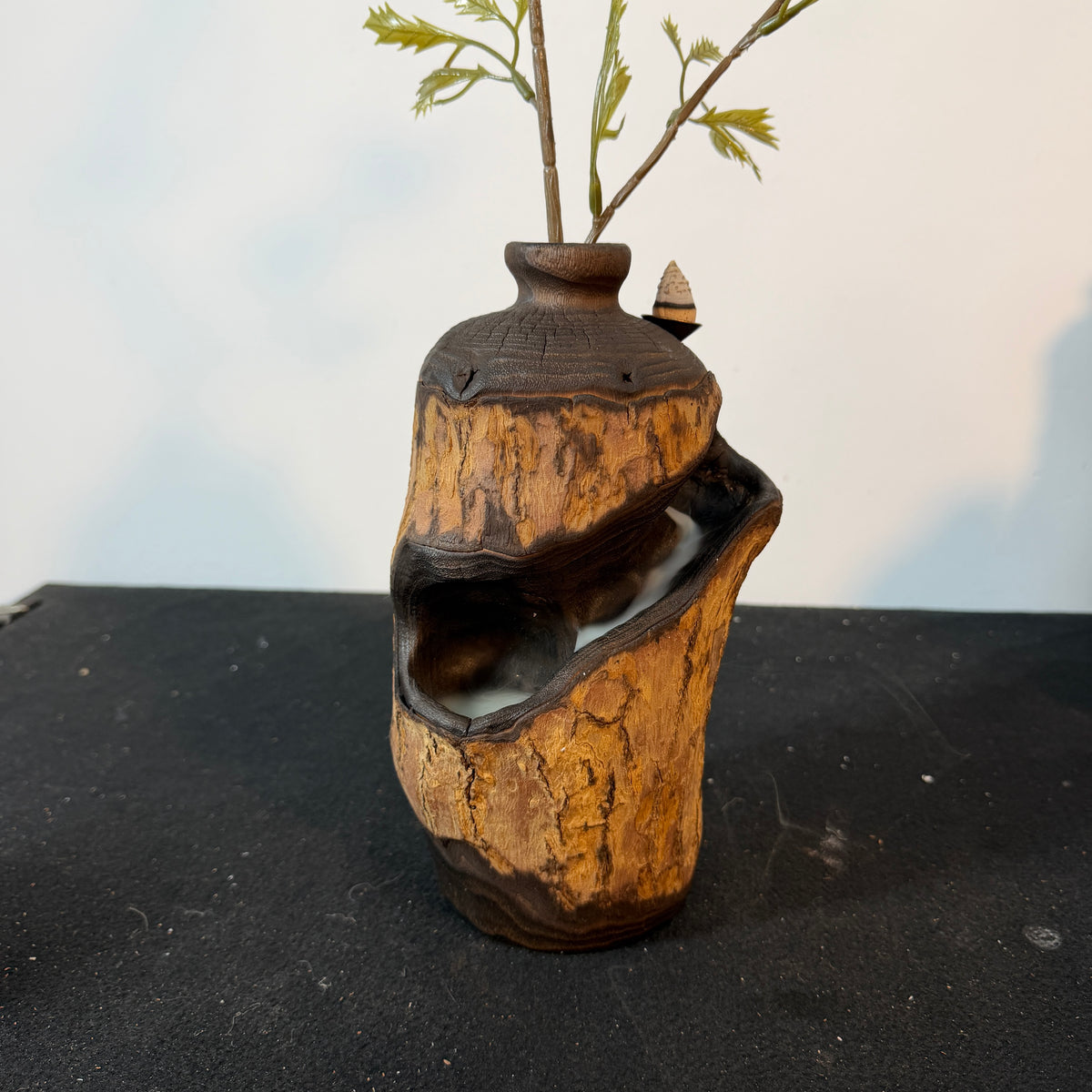B882 Natural Driftwood Backflow Incense Burner,Handcrafted Wooden Vase Waterfall Incense Holder,Zen Meditation Decor