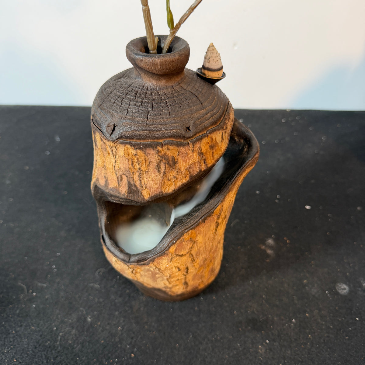 B882 Natural Driftwood Backflow Incense Burner,Handcrafted Wooden Vase Waterfall Incense Holder,Zen Meditation Decor
