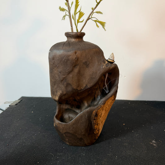 B951 Natural Driftwood Backflow Incense Burner,Handcrafted Wooden Vase Waterfall Incense Holder,Zen Meditation Decor